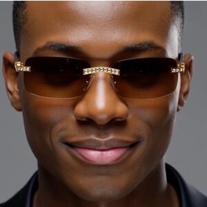 Men's Brown Lens‎ Sunglasses Gold Embellishments Fashion Eyewear Sophistication